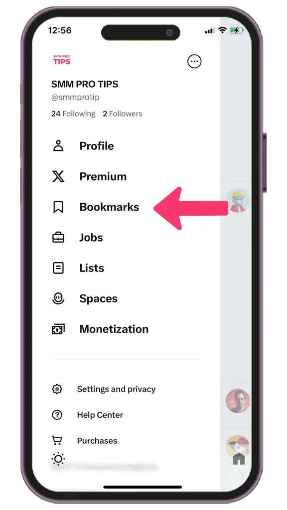 access bookmarks on twitter in mobile
